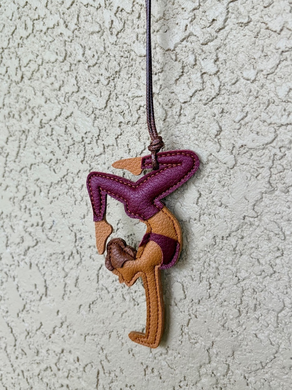 Vegan Leather Acrobat/Yoga Bag Charm in Plum and Tan